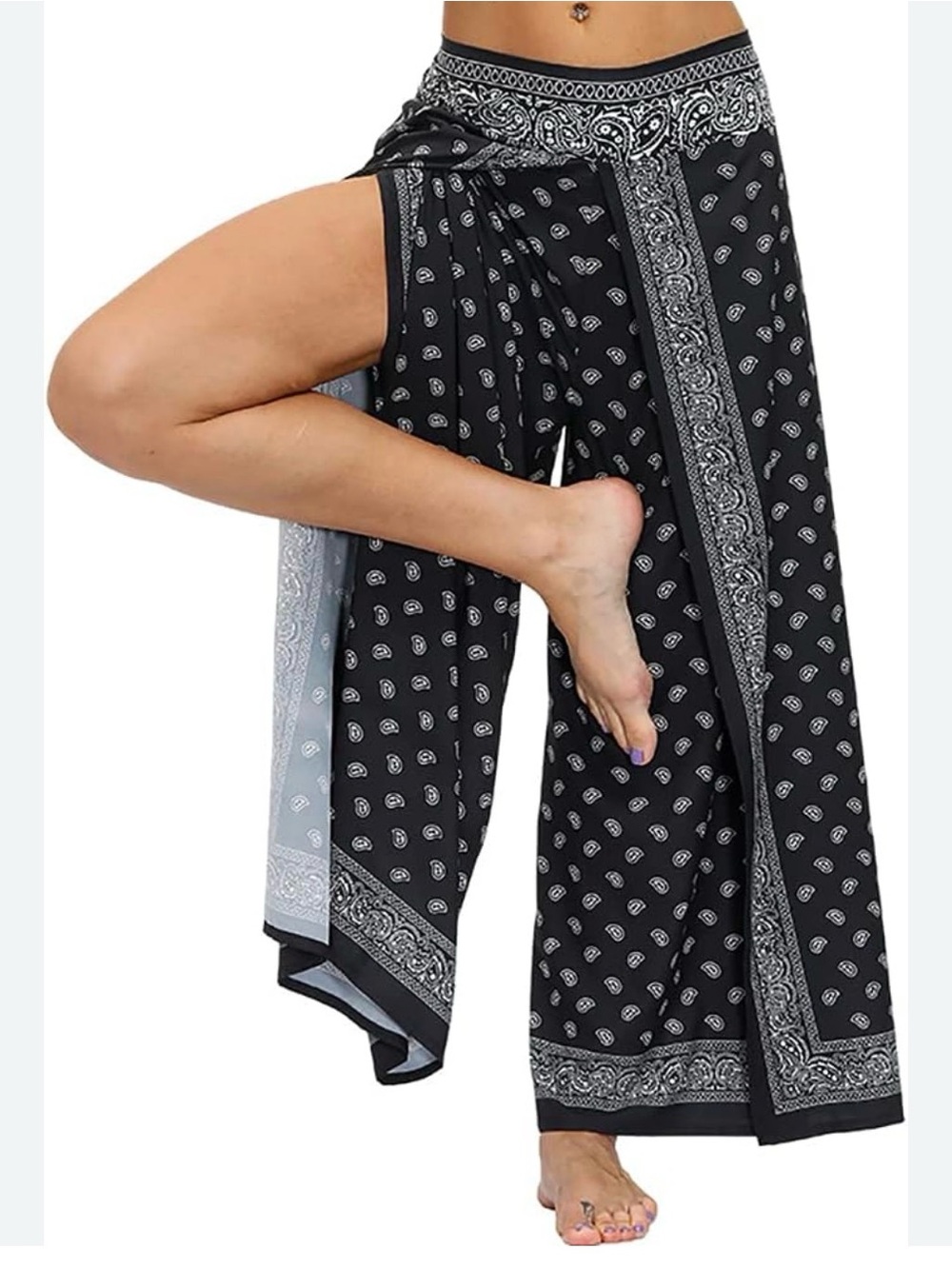 Black Paisley Print Wide Leg Palazzo Pants‎ Women’s Size S Boho
